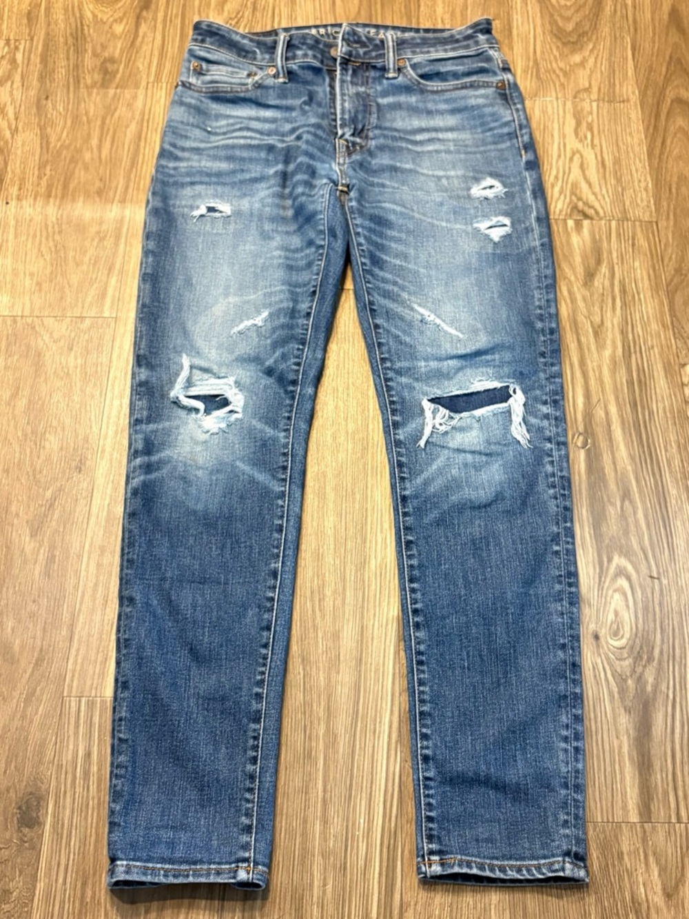 American Eagle Men's Ripped Light Blue Slim Straight Jeans